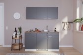 Goedkope keuken 150  cm - complete kleine keuken met apparatuur Luis - Wit/Grijs - elektrische kookplaat  - koelkast          - mini keuken - compacte keuken - keukenblok met apparatuur