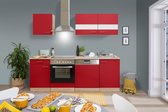 Goedkope keuken 220  cm - complete keuken met apparatuur Merle  - Eiken/Rood - soft close - keramische kookplaat - vaatwasser - afzuigkap - oven    - spoelbak