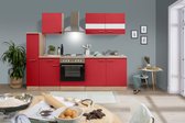 Goedkope keuken 240  cm - complete keuken met apparatuur Merle  - Eiken/Rood - soft close - elektrische kookplaat    - afzuigkap - oven    - spoelbak