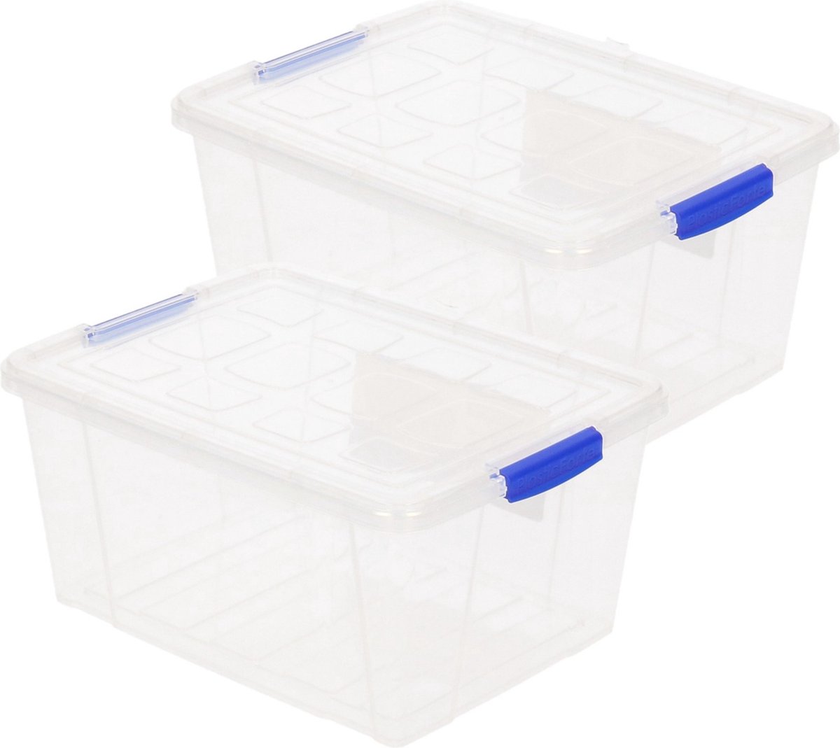 PLASTICFORTE Opslagbakken met deksel - 4x stuks - 16 liter - 40 x 30 x 21 cm - Organizers - transparant - kunststof