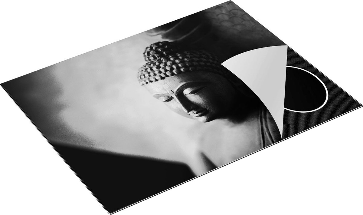 Chefcare Inductie Beschermer Boeddha Beeld - Zwart Wit - 77x59 cm - Afdekplaat Inductie - Kookplaat Beschermer - Inductie Mat