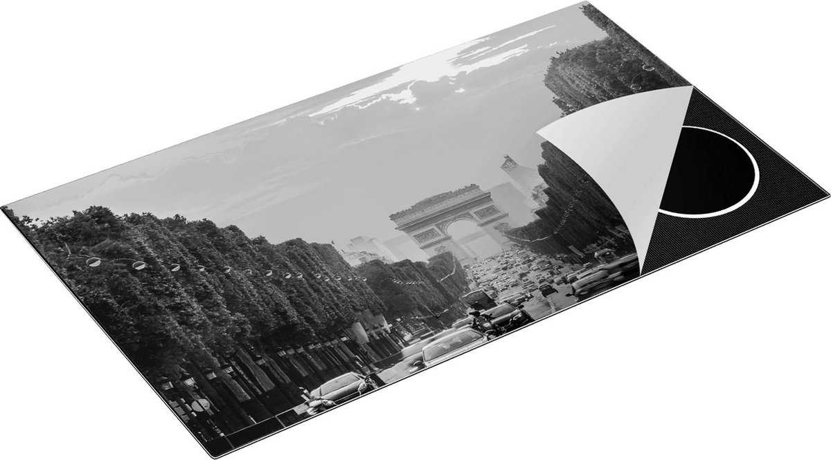 Chefcare Inductie Beschermer Arc de Triomphe bij de Autoweg - Zwart Wit - 90x55 cm - Afdekplaat Inductie - Kookplaat Beschermer - Inductie Mat