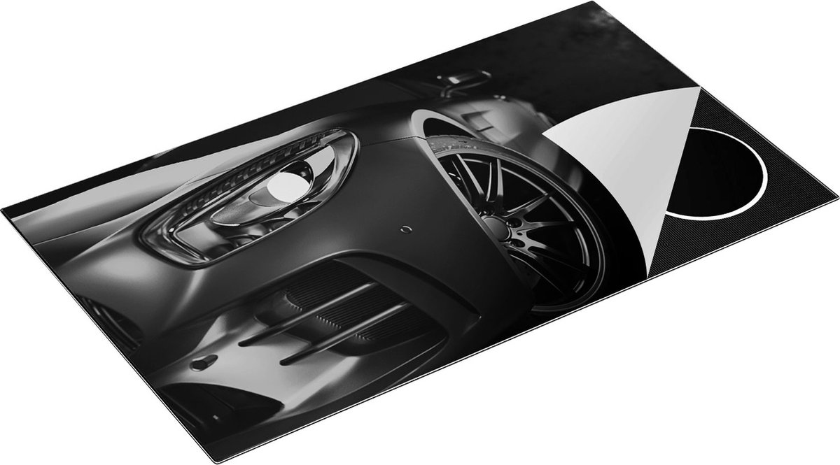 Chefcare Inductie Beschermer Moderne Auto van Dichtbij - Zwart Wit - 91,6x52,7 cm - Afdekplaat Inductie - Kookplaat Beschermer - Inductie Mat