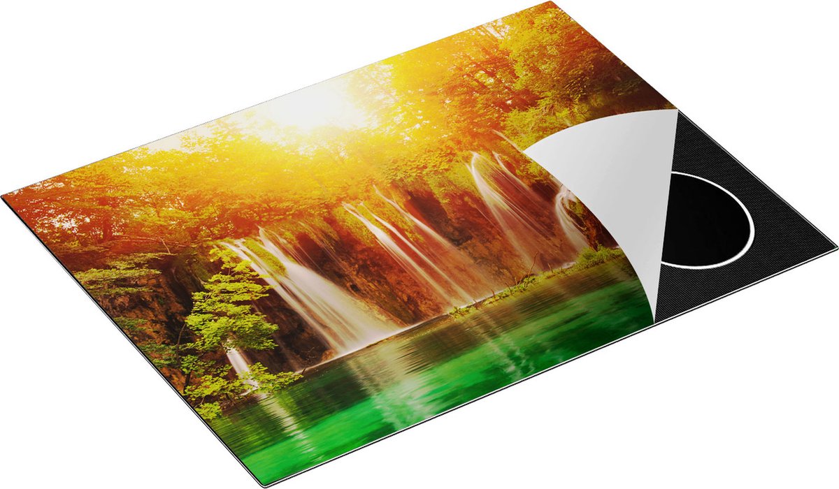 Chefcare Inductie Beschermer Watervallen bij het Groene Meer met Zon - 71x52 cm - Afdekplaat Inductie - Kookplaat Beschermer - Inductie Mat