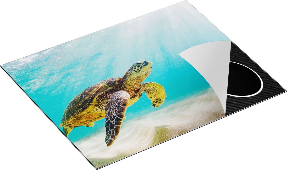Chefcare Inductie Beschermer Schildpad Zwemt in de Helder Blauwe Zee - 65x55 cm - Afdekplaat Inductie - Kookplaat Beschermer - Inductie Mat