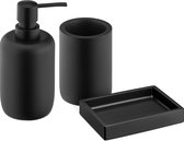Navaris 3-delige badkamerset in zwart - Set van zeepdispenser, tandenborstelbeker en zeepbakje - Badkameraccessoires