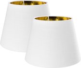 Navaris 2x lampenkap voor tafellamp - E27 fitting - 16,2 cm hoog - 22/15,3 cm breed - Set van 2 ronde lampenkappen - Wit/Goud