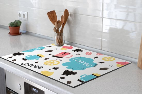 KitchenYeah® Inductie beschermer 70x52 cm - Patronen - Koffiebonen - Koffie - IJs - Kookplaataccessoires - Afdekplaat voor kookplaat - Inductiebeschermer - Inductiemat - Inductieplaat mat