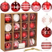Boules de Boules de Noël Springos | Décorations de Noël | Incassable | 16 pièces | 8 cm | rouge blanc