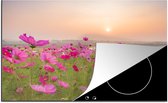KitchenYeah® Inductie beschermer 80x52 cm - Bloemenweide - Roze - Klaprozen - Kookplaataccessoires - Afdekplaat voor kookplaat - Inductiebeschermer - Inductiemat - Inductieplaat mat