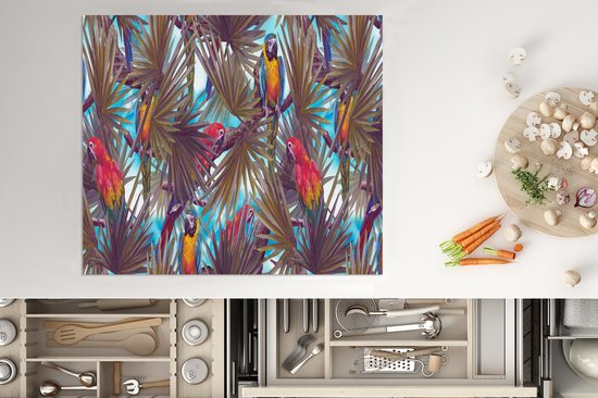 KitchenYeah® Inductie beschermer 59x52 cm - Vintage - Papegaai - Regenboog - Jungle - Kookplaataccessoires - Afdekplaat voor kookplaat - Inductiebeschermer - Inductiemat - Inductieplaat mat