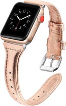 Leren bandje - geschikt voor Apple Watch series 1/2/3/4/5/6/7/8/9/SE/SE 2/Ultra/Ultra 2 met case size 42 mm / 44 mm / 45 mm / 49 mm - rosegoud