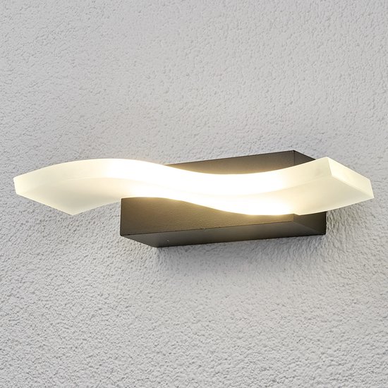 Lindby - LED wandlamp buiten - 1licht - aluminium, glas - H: 7 cm - grafiet, wit - Inclusief lichtbron