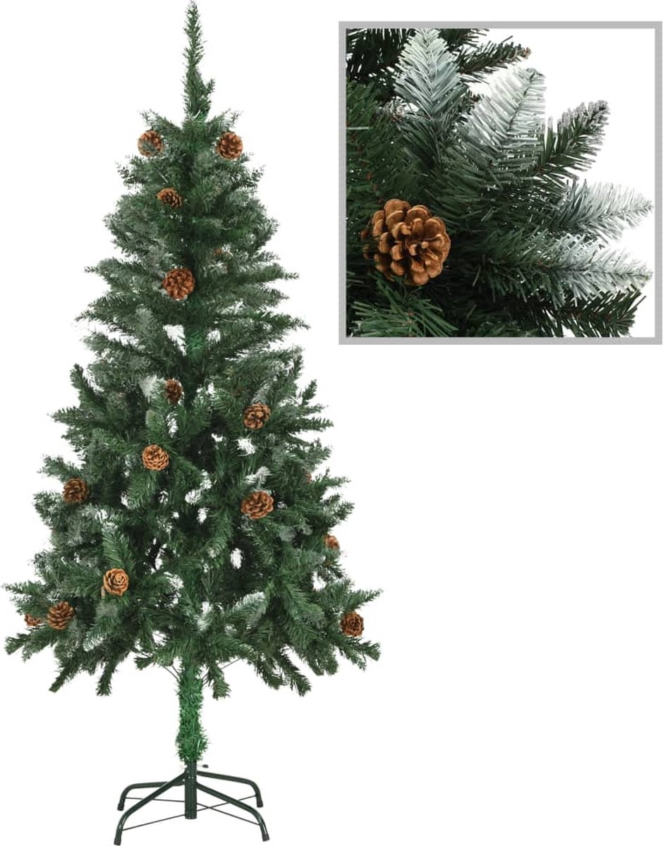 VidaLife Kunstkerstboom met dennenappels en wit glitter 150 cm
