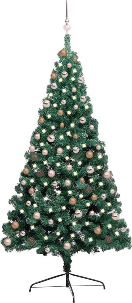 VidaLife Kunstkerstboom met LED's en kerstballen half 210 cm groen