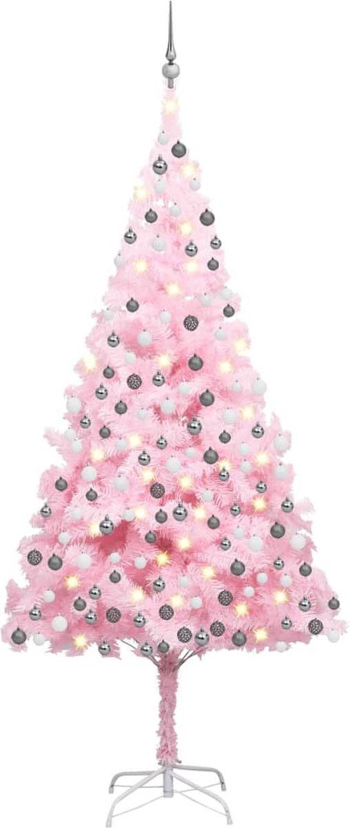VidaLife Kunstkerstboom met LED's en kerstballen 240 cm PVC roze