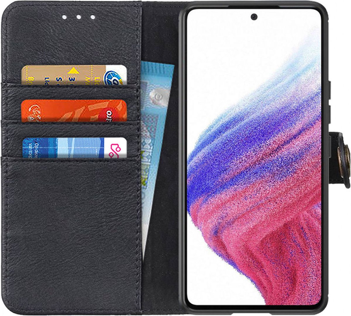 KHAZNEH Hoesje Wallet Book Case Kunstleer Zwart Geschikt voor Samsung Galaxy A53