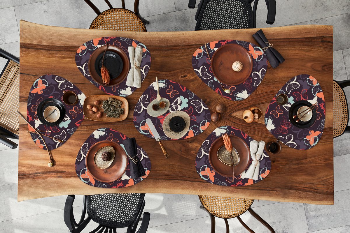 Placemat organisch - Placemats organic - Onderleggers - Vlinders - Patronen - Abstract - 8 stuks