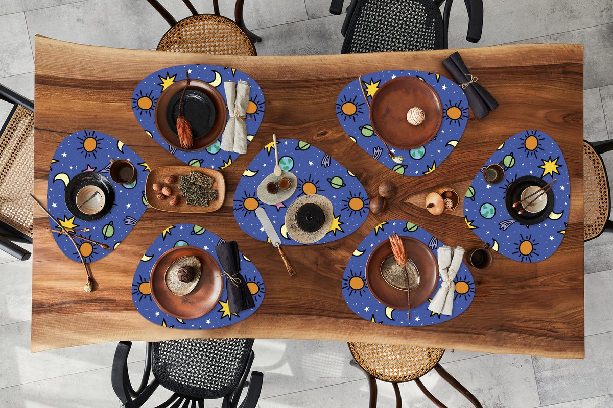 Placemat organisch - Placemats organic - Onderleggers - Planeten - Sterren - Design - 8 stuks