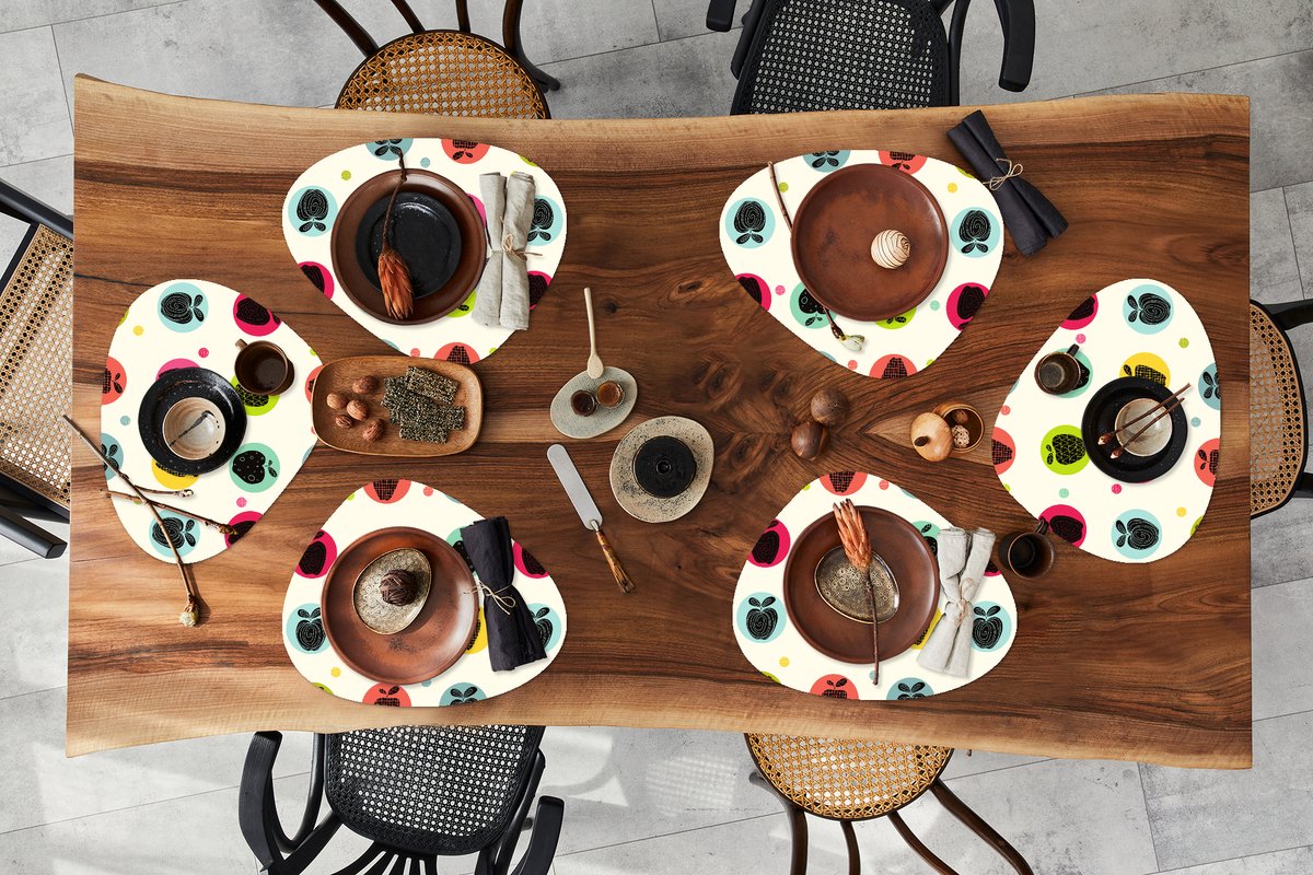 Placemat organisch - Placemats organic - Onderleggers - Appel - Stippen - Patroon - 6 stuks