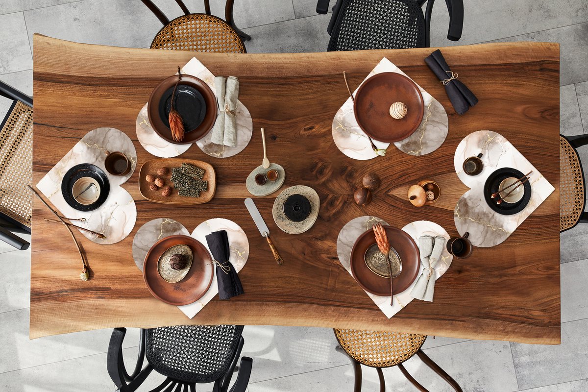 Onderleggers - Placemats - Placemats hartje - Marmer print - Bruin - Sepia - 6 stuks