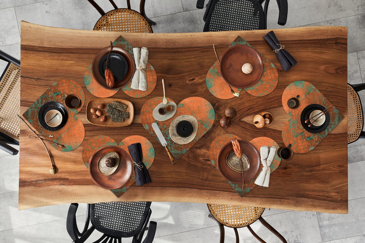 Onderleggers - Placemats - Placemats hartje - Staal - Groen - Roest print - 8 stuks