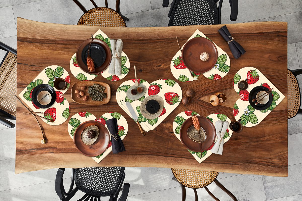 Onderleggers - Placemats - Placemats hartje - Aardbeien - Fruit - Patronen - 10 stuks