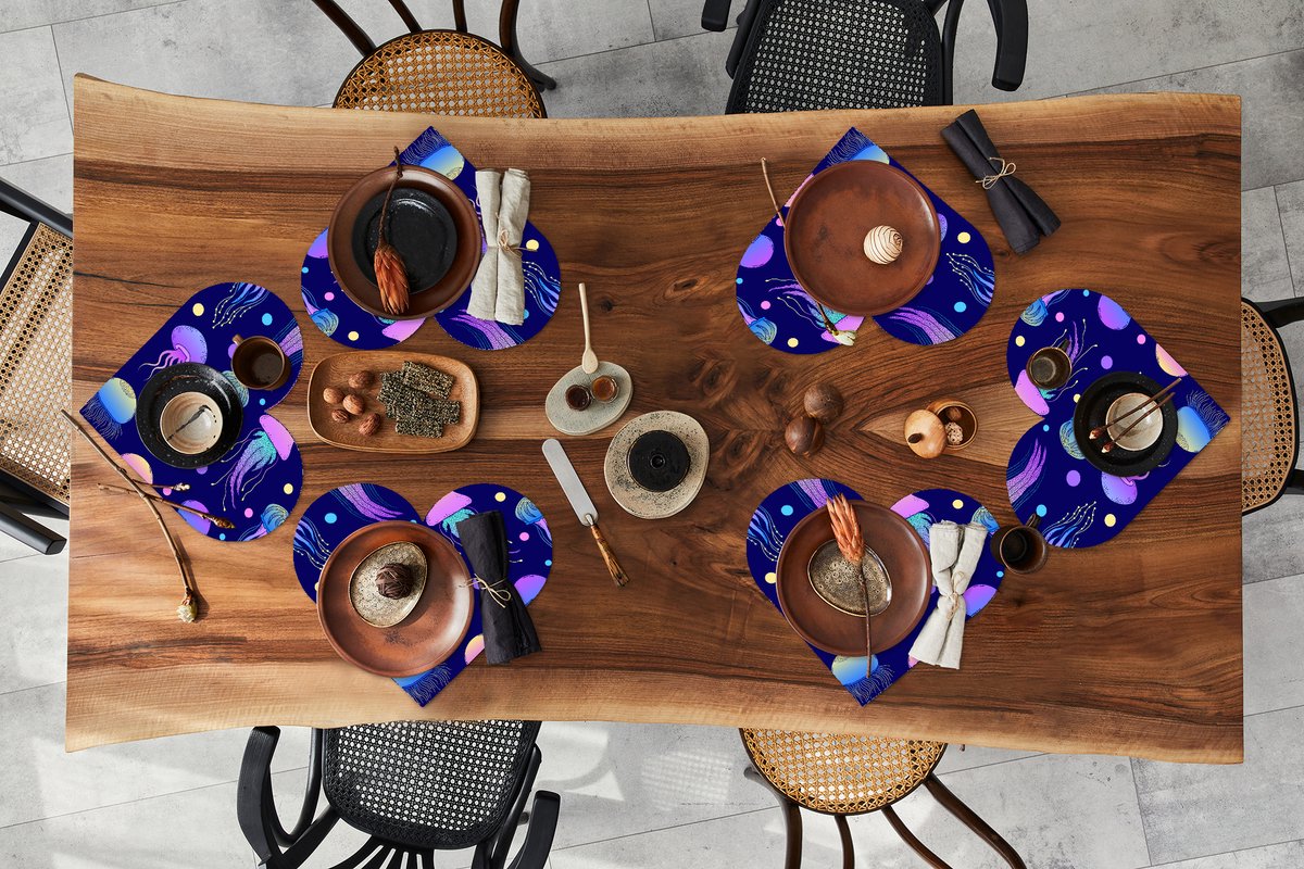 Onderleggers - Placemats - Placemats hartje - Kwallen - Neon - Patronen - Regenboog - 6 stuks