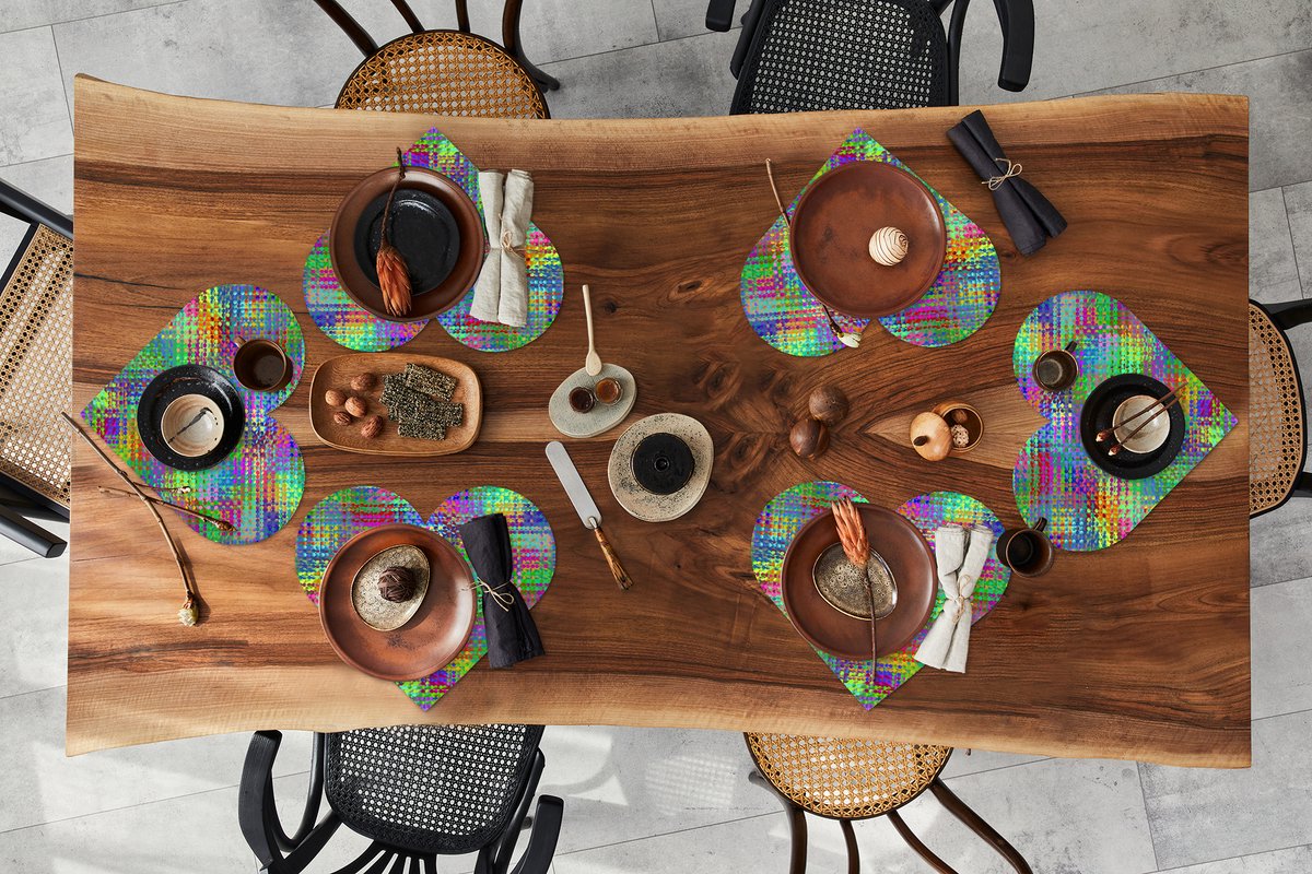 Onderleggers - Placemats - Placemats hartje - Psychedelic - Patronen - Regenboog - 6 stuks
