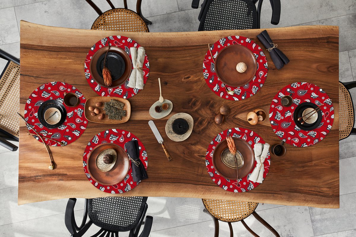 Ronde placemats - Onderlegger - Placemats rond - Bandana - Flora - Retro - Design - 6 stuks