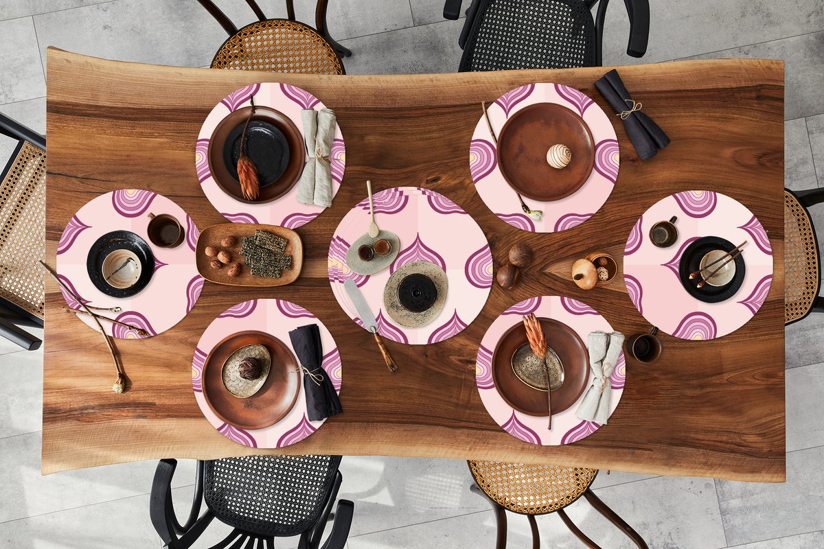 Ronde placemats - Onderlegger - Placemats rond - Paars - Patronen - Uien - 10 stuks