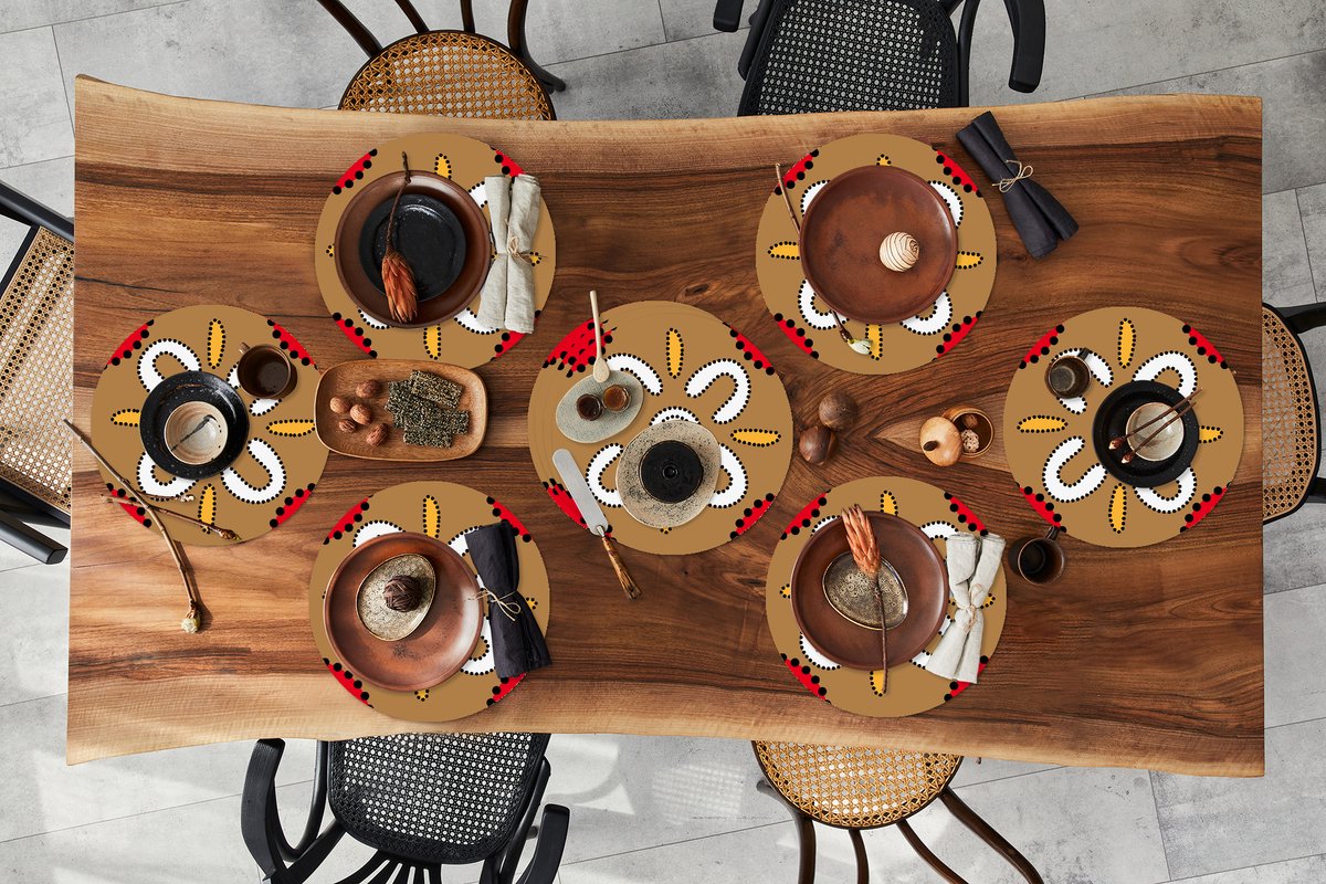 Ronde placemats - Onderlegger - Placemats rond - Design - Bloemen - Stippen - 10 stuks