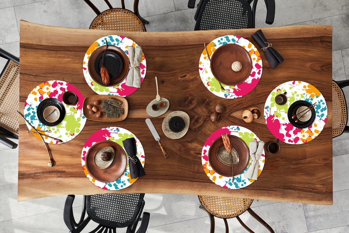 Ronde placemats - Onderlegger - Placemats rond - Patronen - Verf - Regenboog - 6 stuks