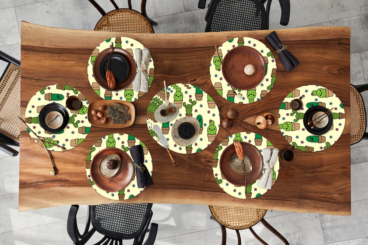 Ronde placemats - Onderlegger - Placemats rond - Patronen - Cactus - Bloemen - 10 stuks