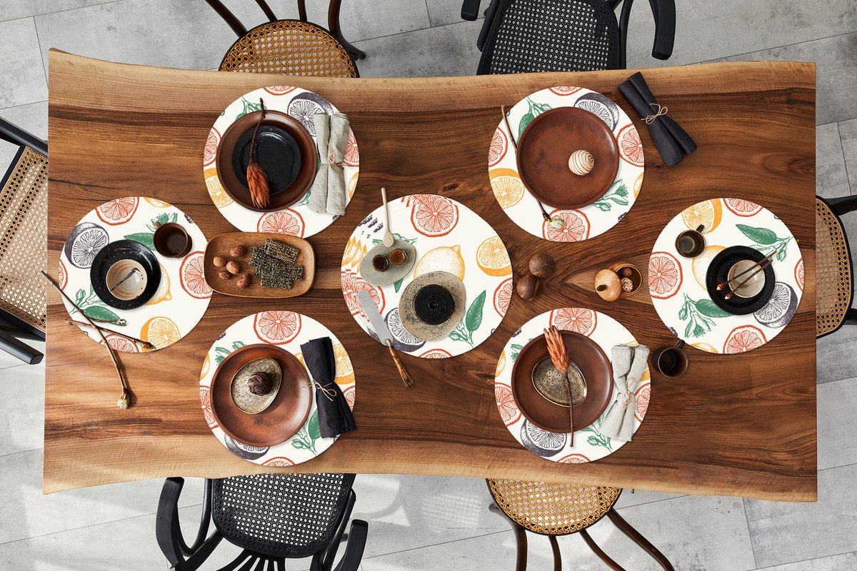 Ronde placemats - Onderlegger - Placemats rond - Fruit - Vintage - Keuken - Patronen - 10 stuks