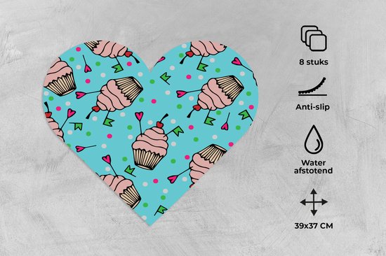 Dessous de verre - Napperons - Napperons cœur - Cupcake - Pois - Fête - Motifs - 8 pièces