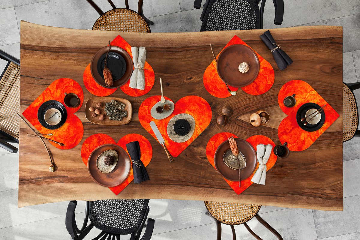 Onderleggers - Placemats - Placemats hartje - Verf - Oranje - Abstract - Patronen - 8 stuks