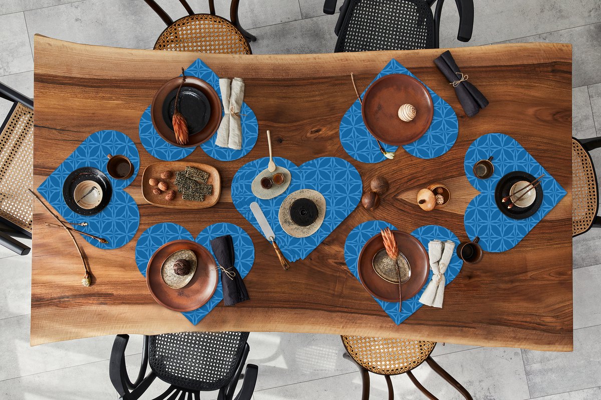 Onderleggers - Placemats - Placemats hartje - Kompas - Blauw - Patronen - 10 stuks