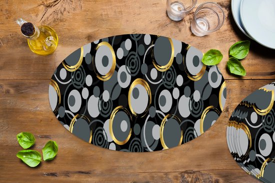 Napperons ovales - Sous-verres - Sets de table ovales - Or - Cercle - Motifs - 8 pièces