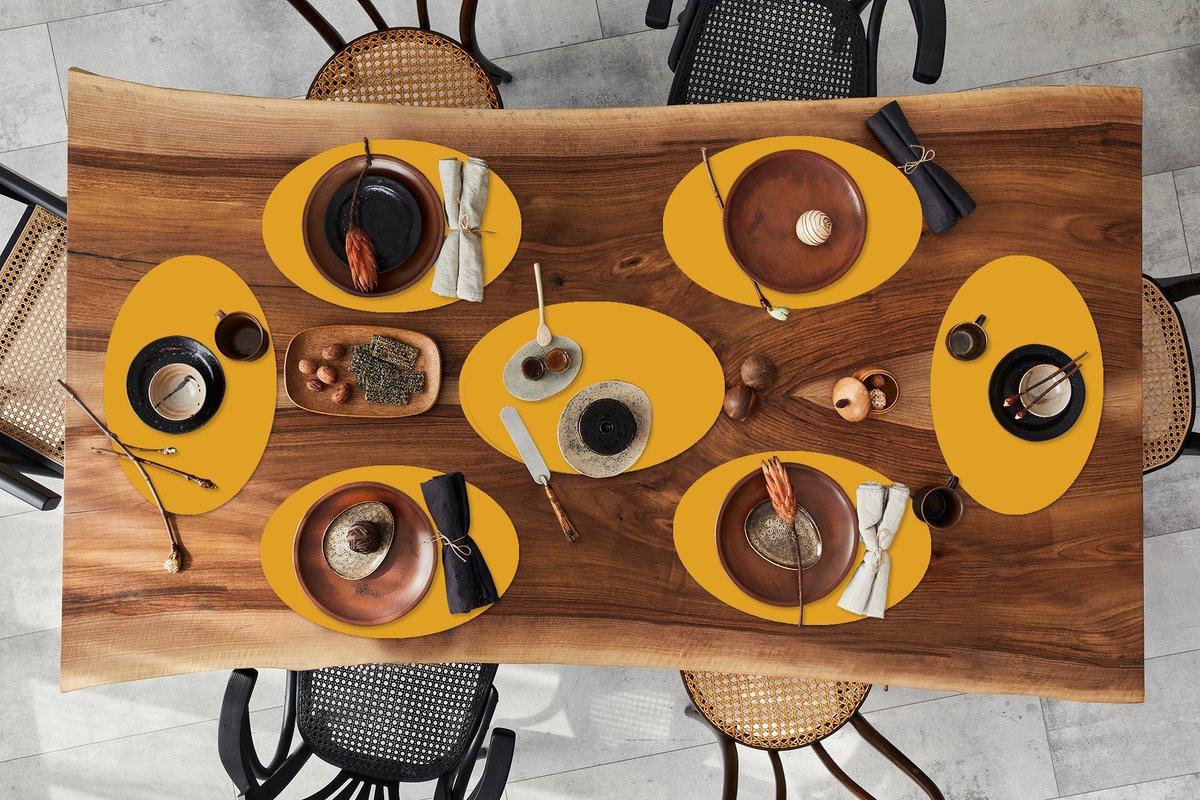 Placemats ovaal - Onderleggers - Ovale placemats - Okergeel - Herfst - Interieur - 8 stuks