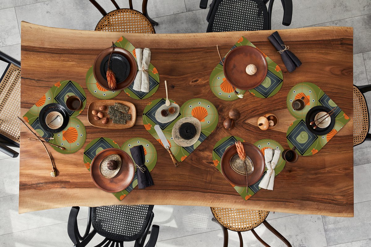 Onderleggers - Placemats - Placemats hartje - Patchwork - Schelpen - Patronen - Zee - Strand - 8 stuks
