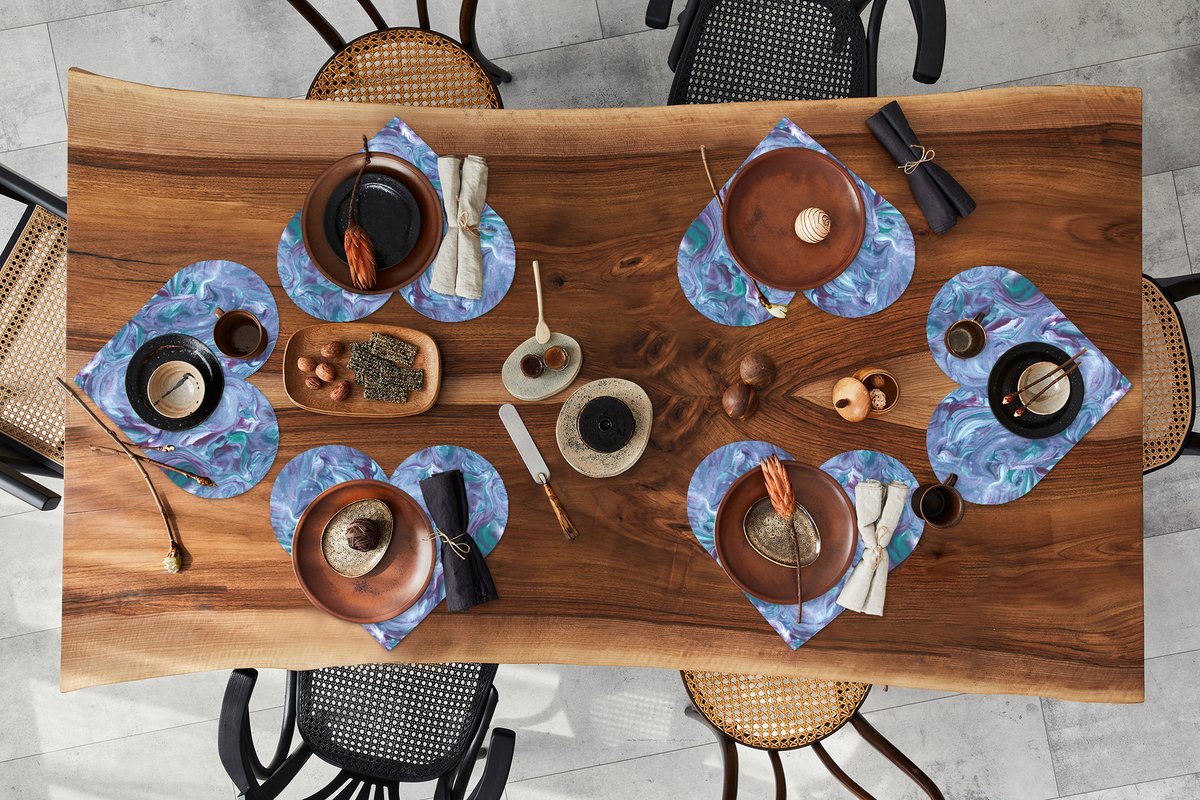 Onderleggers - Placemats - Placemats hartje - Marmer print - Verf - Abstract - Patronen - 6 stuks