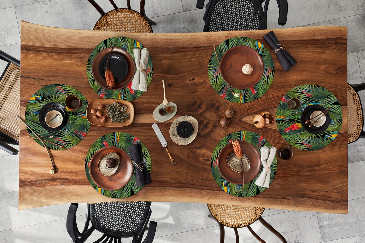Ronde placemats - Onderlegger - Placemats rond - Papegaai - Jungle - Patronen - 6 stuks