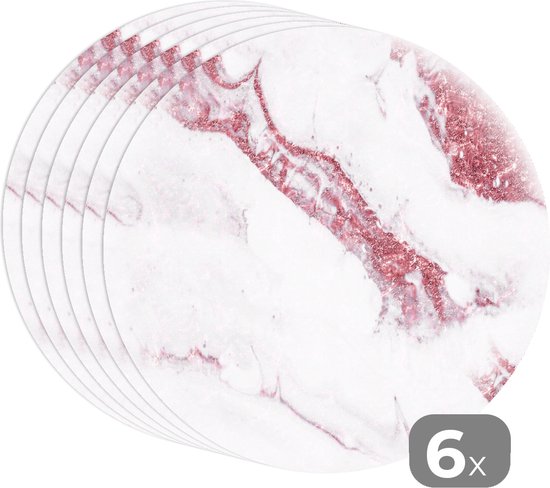 Sets de table ronds - Dessous de verre - Napperons de table ronds - Imprimé marbré - Wit - Glitter - Motifs - 6 pièces