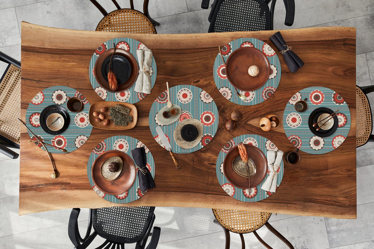 Ronde placemats - Onderlegger - Placemats rond - Bohemian - Bloemen - Vintage - Design - 8 stuks