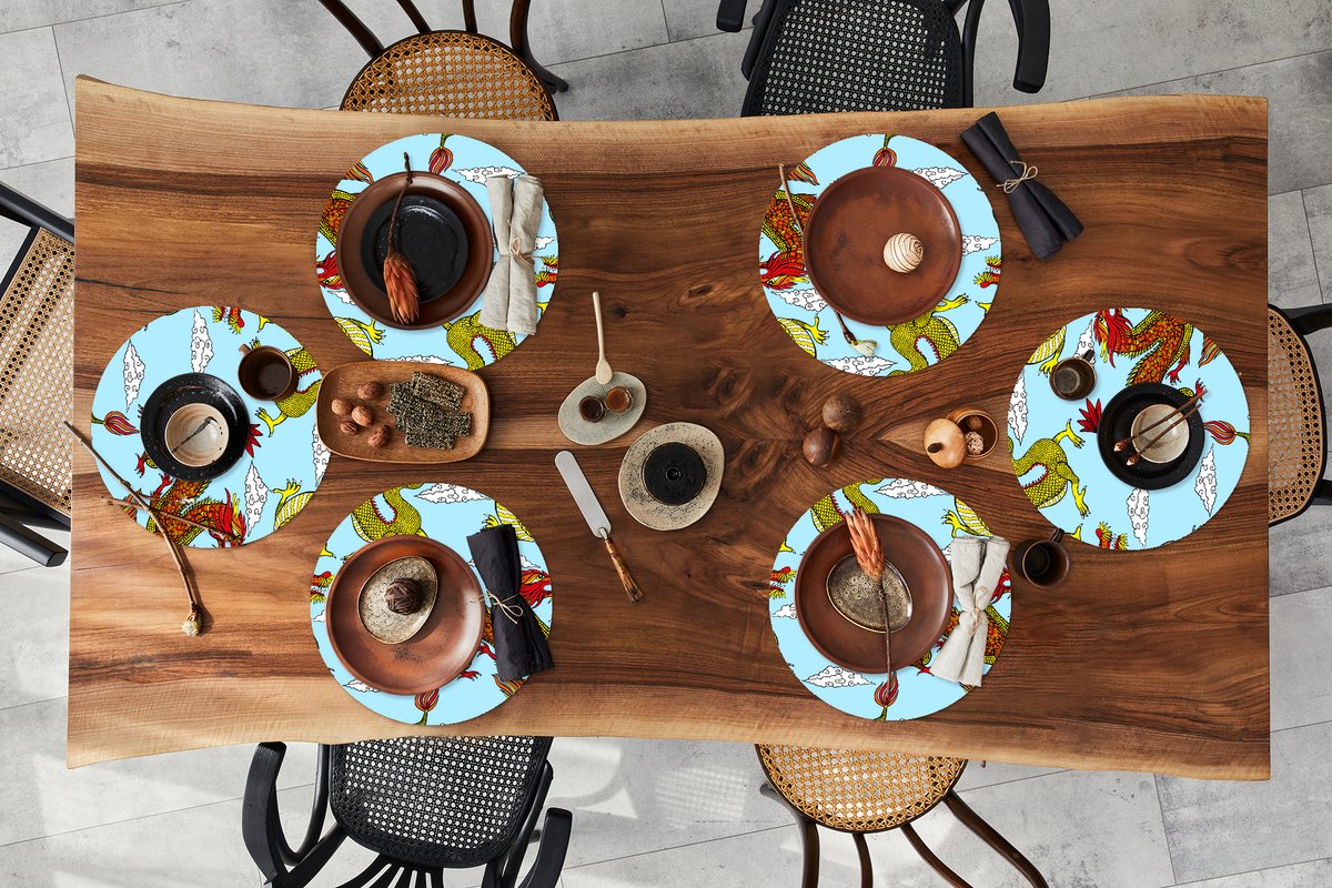 Ronde placemats - Onderlegger - Placemats rond - Draak - Chinees - Patronen - 6 stuks