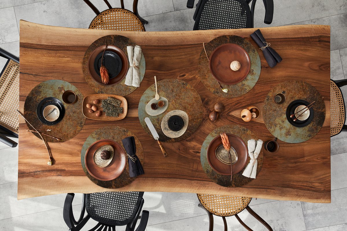 Ronde placemats - Onderlegger - Placemats rond - Roest print - Muur - Zwart - 8 stuks