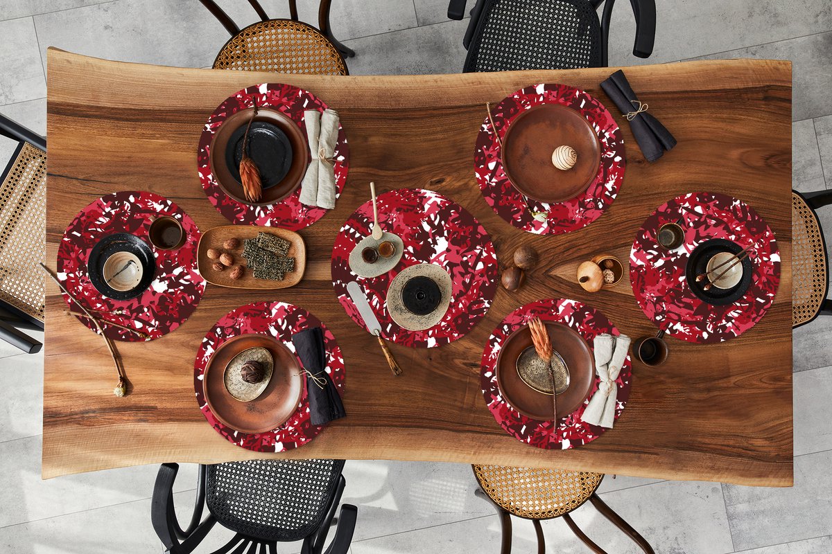 Ronde placemats - Onderlegger - Placemats rond - Patroon - Jungle - Rood - 10 stuks