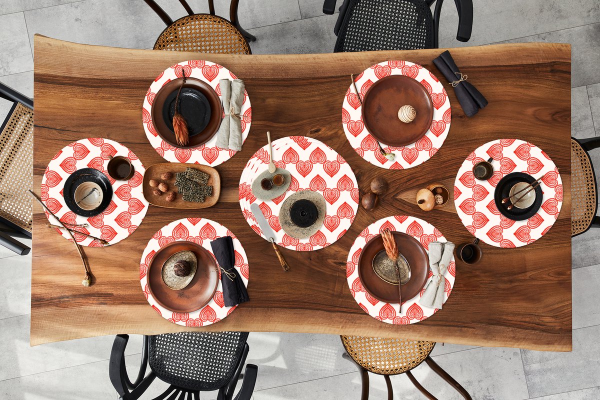 Ronde placemats - Onderlegger - Placemats rond - Hart - Valentijnsdag - Cadeau - 10 stuks