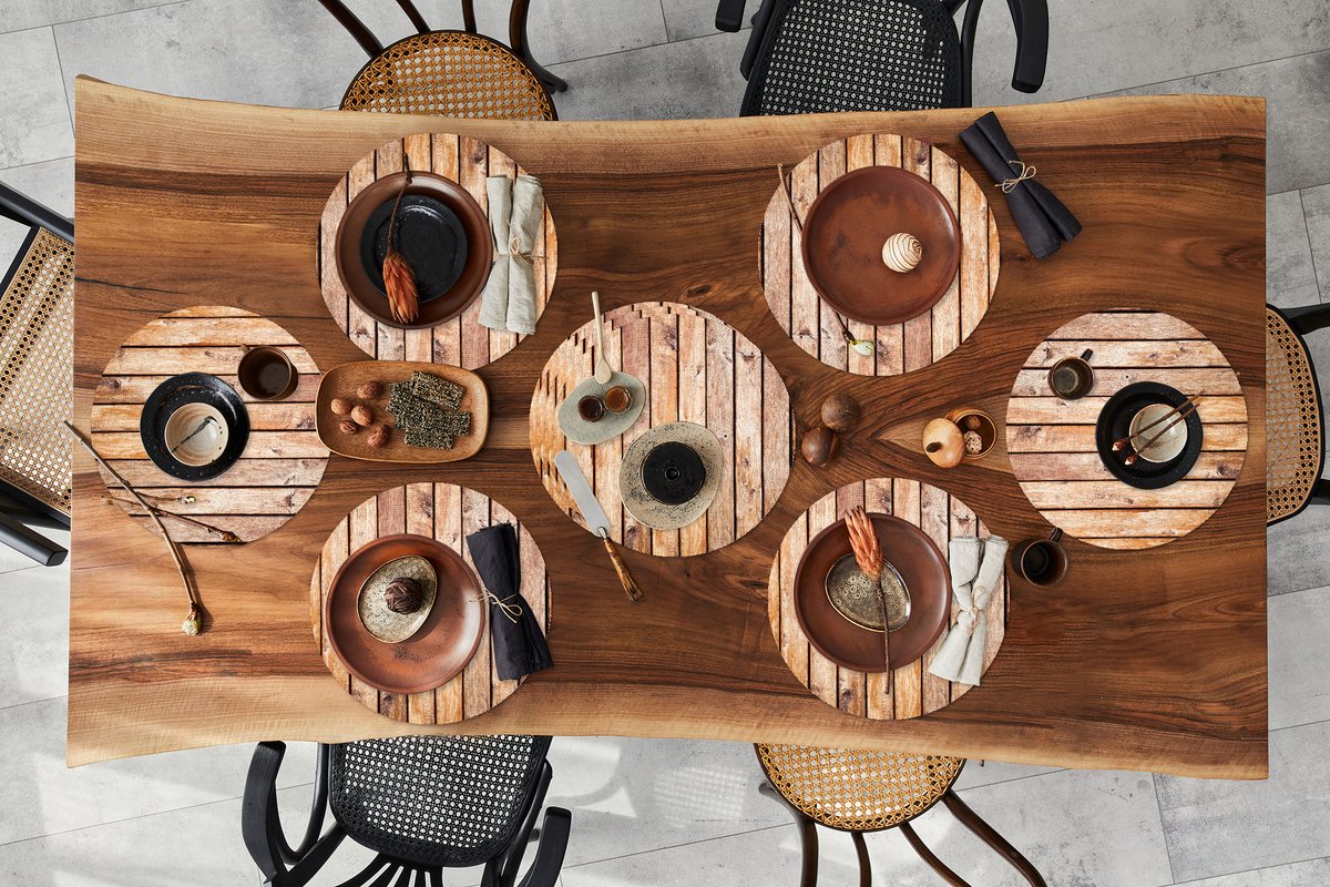 Ronde placemats - Onderlegger - Placemats rond - Hout - Planken - Wand - 10 stuks